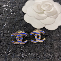 Chanel classic hot selling Earrings plated with double C and blue stripes are simple and generous