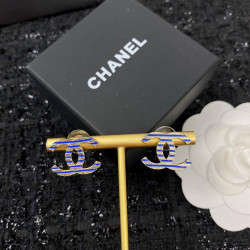 Chanel classic hot selling Earrings plated with double C and blue stripes are simple and generous