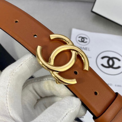 Chanel Lichi grain cowhide women's belt, gold and silver gun color metal steel buckle.