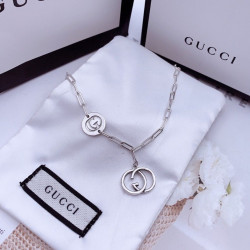 Gucci Sterling Silver Double G Logo classic pendant necklace splicing g round brand short chain Korean version fashion temperament versatile style