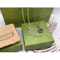 Gucci classic interlocking double g Necklace 925 Sterling Silver Men's and women's lovers' round bead chain retro clavicle chain