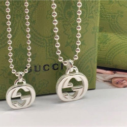 Gucci classic interlocking double g Necklace 925 Sterling Silver Men's and women's lovers' round bead chain retro clavicle chain