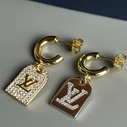 LV double brand earrings, LV heavy fashion earrings, crystal diamond double brand earrings