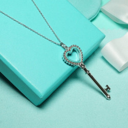 Tiffany enamel love key sweater chain female heart-shaped clavicle chain necklace