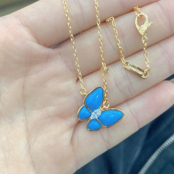 VCA New Blue Turquoise Butterfly Pendant Necklace