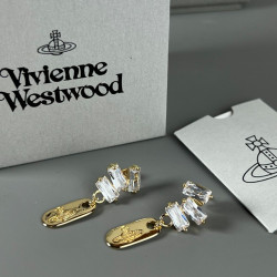 Vivienne Westwood square zircon Saturn tag earrings are made of brass