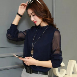 Chiffon Blouse   New Women Tops Long Sleeve Stand Neck Work Wear Shirts Elegant Lady Blouses Casual Solid Color Blusas