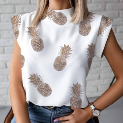 Fashion Women Elegant Lips Print Tops and Blouse Shirts Summer Ladies Office Casual Stand Neck Pullovers Eye Blusa Tops