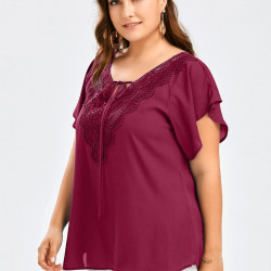 Summer Chiffon Tops Women Blouses Vintage Lace Crochet Casual Ruffles Flare Large Elegant Loose 5XL Big Plus Sizes Shirts  Model: BS6014