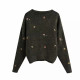 women Vintage knit cardigan with embroidery Long sleeves V-neck ribbed trims Cardigan Female Elegant sweater Outerwear