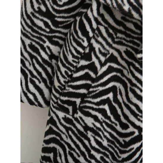 Fashion Zebra stripe print winter long coat women with belt Double breasted thick warm soft slim fit Elegant streetwear