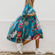 2022 Summer Women Loose Floral Print Midi Dress Vintage Half Sleeve O Neck Elegant Casual Boho Beach Party Dresses Vestidos New  Model: 