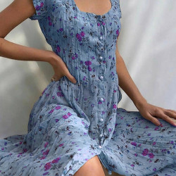Single Floral Long Dress for Women 2022 Summer Vintage Holiday Beach Party Dresses Casual Female Elegant Vestidos