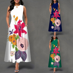 Women New Loose Floral Vintage Hole Ruffles Befree Big Large Dress Large Big Summer Elegant Maxi Dresses