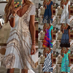 Women Dresses Summer 2022 Sexy V Neck Floral Print Boho Beach Dress Ruffle Short Sleeve A Line Mini Dres 