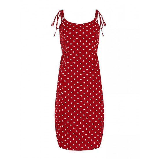 Dresses 2022 Sundress Summer Women Causal Polka Dot Sleeveless High Pleated elastic waist V-Neck Beach