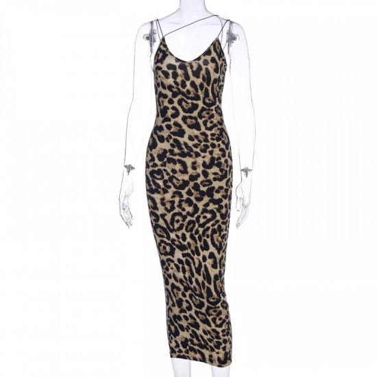 2020 leopard print sleeveless V-neck sexy midi dress spring women fashion streetwear Christmas party outfits  Model: DS811001054