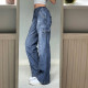 Pockets Patchwork Baggy Jeans Fashion Streetwear 100% Cotton Women Denim Trouser Loos