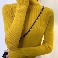 New 2022 Women Pullover Turtleneck Sweater Autumn Long Sleeve Slim Elastic Korean Simple Basic Cheap Jumper Solid Color Top