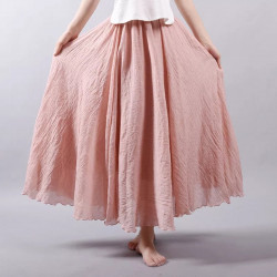 Women's Elegant High Waist Linen Maxi Skirt 2020 Summer Ladies Casual Elastic Waist 2 Layers Skirts
