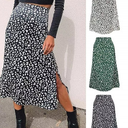 2022 New Sexy Leopard Print Chiffon Split Skirt Casual Fashion Long Skirts for Women Spring Summer Zip Elegant Female Skirt