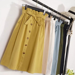 Summer Autumn Skirts Womens 2021 Midi Knee Length Korean Elegant Button High Waist Skirt Femal
