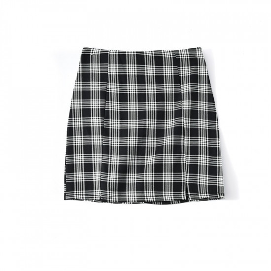 Women Plaid Skirt Streetwear Slim A-line Skirt High Waist Split Short Skirt Lattice skirts womens