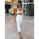 Two Piece Set Women Summer Ankle-Length Skirts Women Crop Top Sexy Party Outfit Elegant Solid Hollow Out Skirts Sets