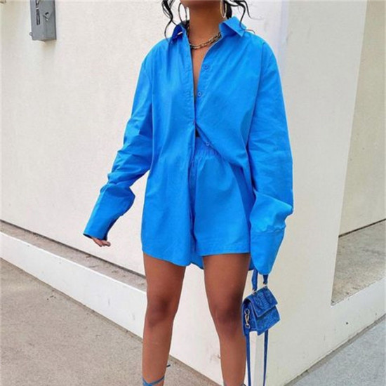 Women Tracksuits Shirt With Mini Shorts Cotton Two Pieces Sets Fashion Clothing Outfits Women Blouses Fashion Tracksuits