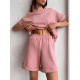Green Suit Shorts with T-shirt for Women and Top Loose Oversize 100% Cotton Summer Two Piece Set Women Classic Tracksuit Casual