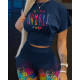 Casual Two Pieces Set Women Letter Print Short Sleeve Crop Corset T-shirt and Shorts Set 2022 Lady Clothing