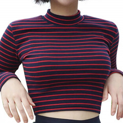 Crop Tops Women 2022 Classic Stripe Slim Short Bustier Crop Top Turtleneck Long Sleeved T-shirt Sexy Shirts Tee