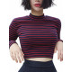 Crop Tops Women 2022 Classic Stripe Slim Short Bustier Crop Top Turtleneck Long Sleeved T-shirt Sexy Shirts Tee