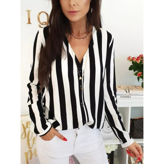 2022 New Blouse Women Casual Striped Top Shirts Blouses Female Loose Blusas Autumn Fall Casual Ladie