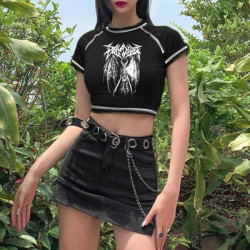Women's T-shirt Harajuku crop Top Harajuku Retro Korean Black Demon Punk Gothic Anime Print Clothes Slim anime
