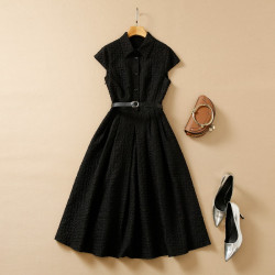 Fashionable high-grade black wrinkled cloth dress black crinkle dress